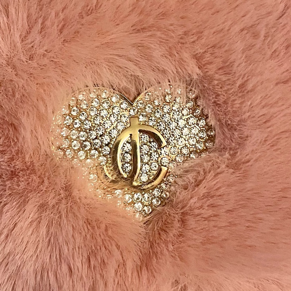 Juicy Couture Pink Sparkle Bling Heart Faux Fur Warm Headband Accessory - Picture 2 of 5
